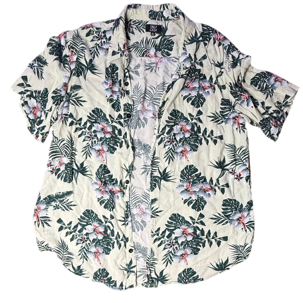 Only Cash Floral Hawaiian Shirt Tropical‎ Button Up Short Sleeve XL